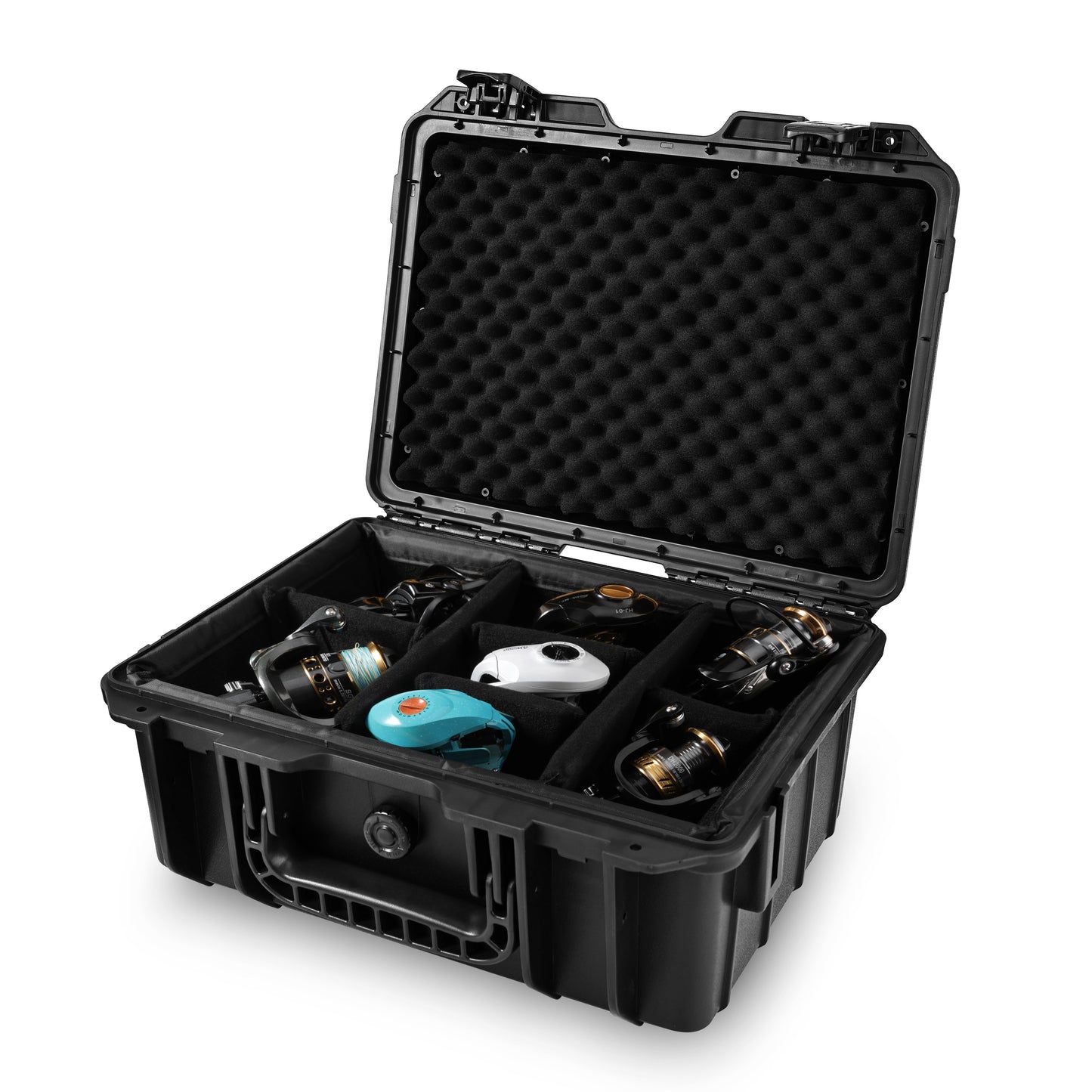 Winarm FishingReelCase #318-F6 6 Adjustable Slots, Holds 6 Spinning/Baitcasting Reels, Travel-Friendly