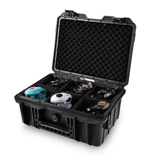 Winarm FishingReelCase #318-F6 6 Adjustable Slots, Holds 6 Spinning/Baitcasting Reels, Travel-Friendly