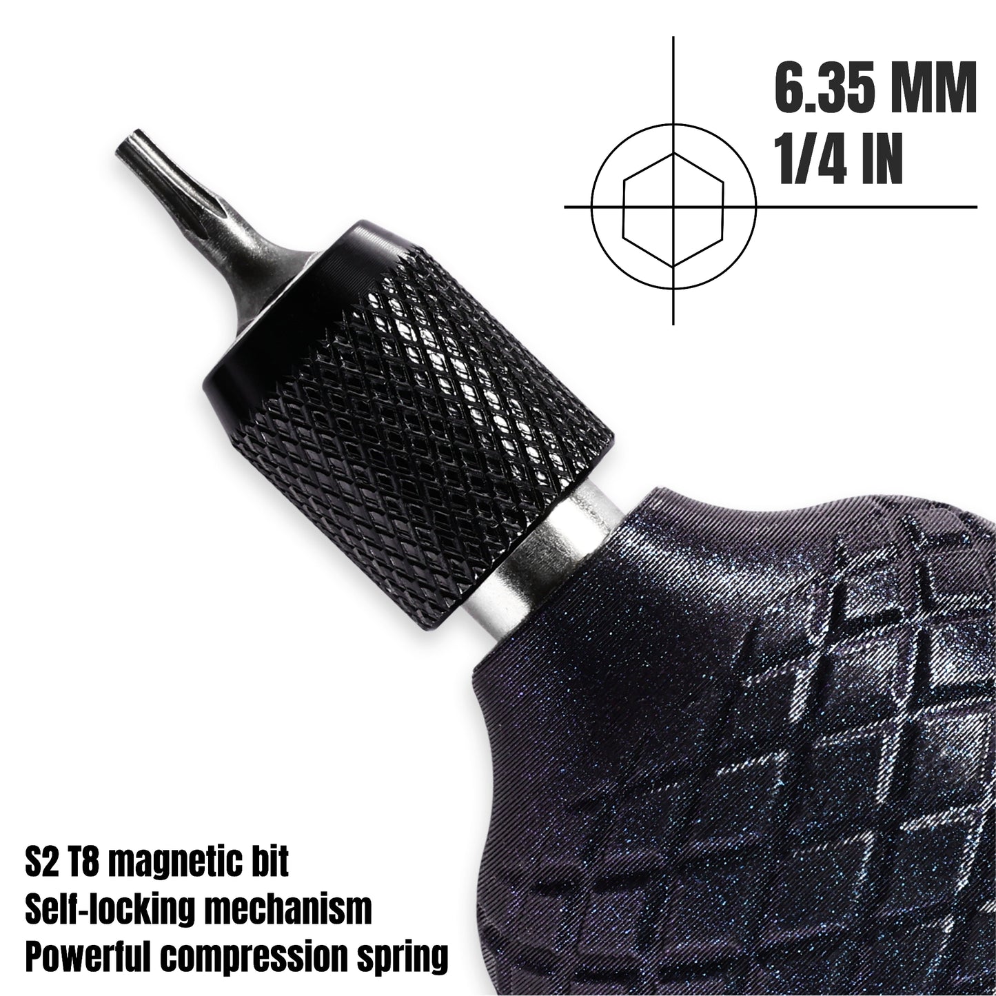 Eco-Friendly & Biodegradable!PLA Screwdriver Handle with Self-Locking Pop-Out Design · Compatible with 6.35mm Bits