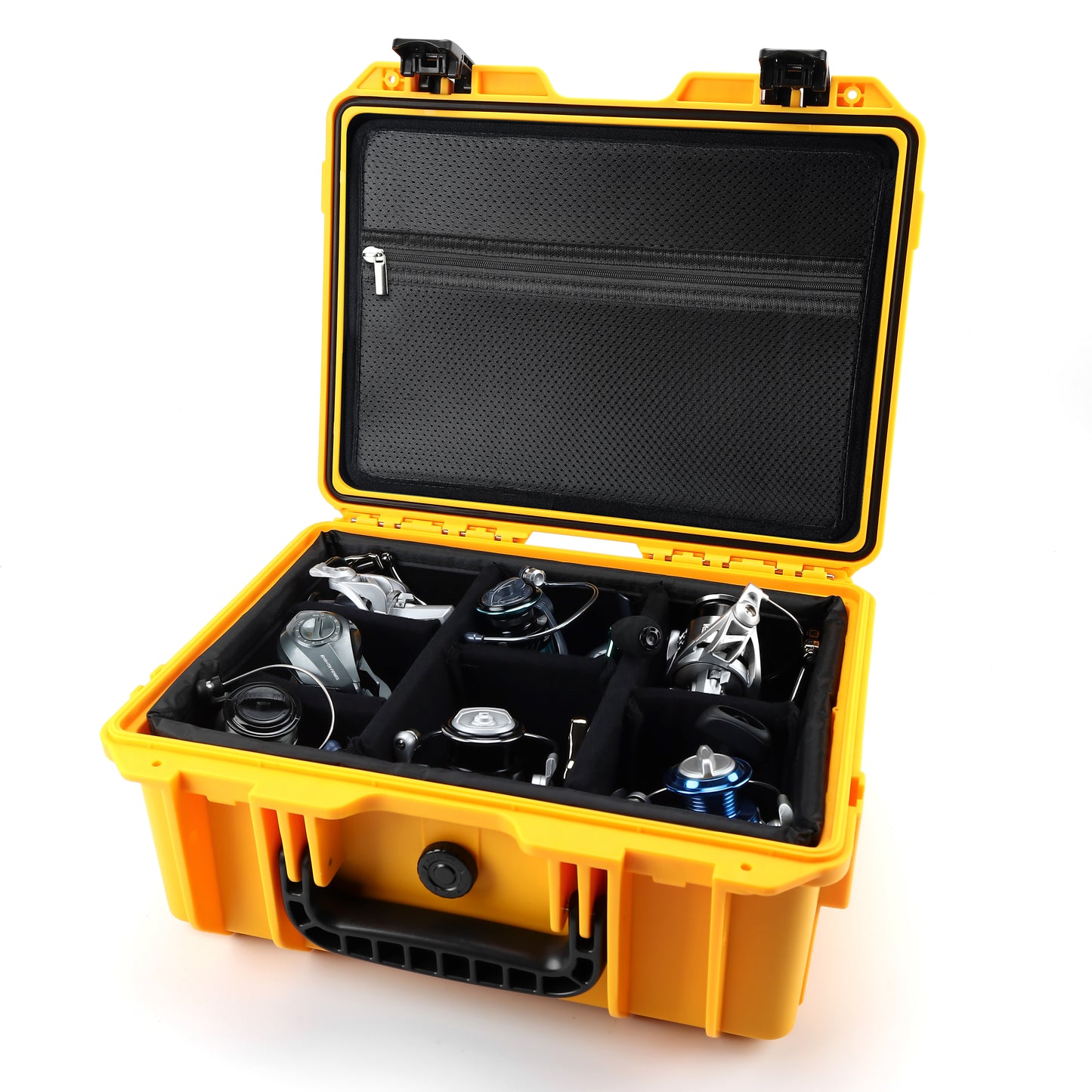 Winarm FishingReel Mesh PocketCase #214-F9W 9 Adjustable Slots, Holds 9 Spinning/Baitcasting Reels, Travel-Friendly